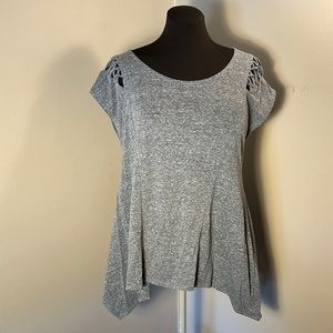 TORRID Gray Braided Shoulder Top with Sharkbite Hem